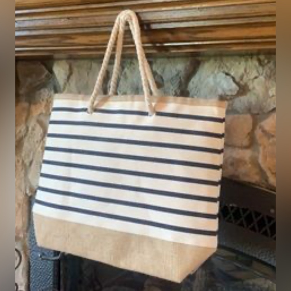 Canvas and burlap striped beach tote/travel bag